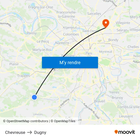 Chevreuse to Dugny map
