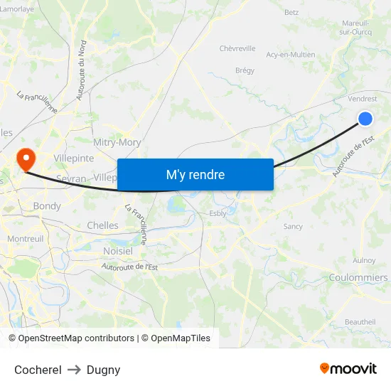 Cocherel to Dugny map