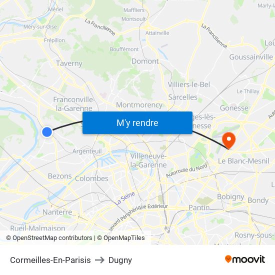 Cormeilles-En-Parisis to Dugny map