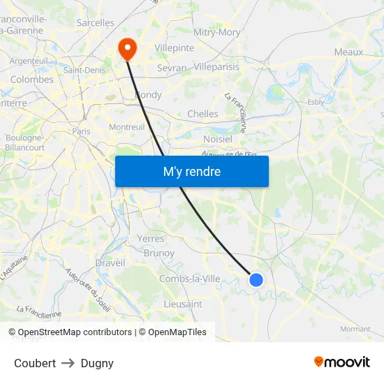 Coubert to Dugny map