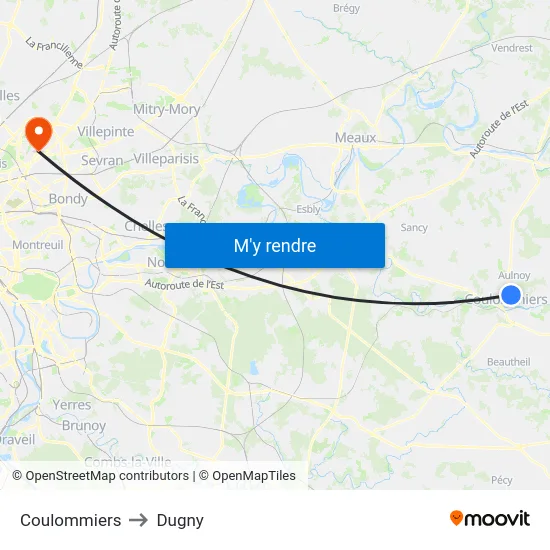 Coulommiers to Dugny map