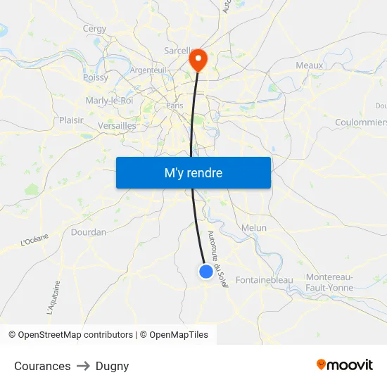 Courances to Dugny map