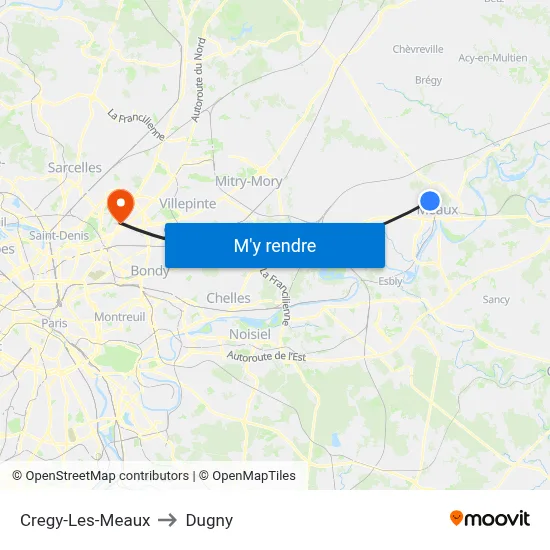 Cregy-Les-Meaux to Dugny map
