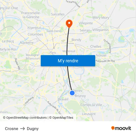 Crosne to Dugny map