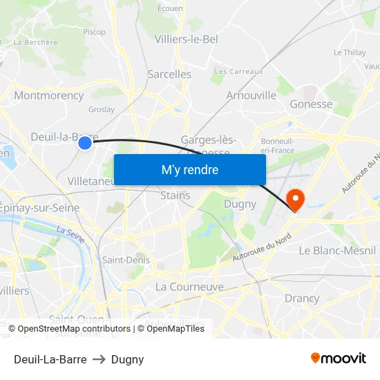 Deuil-La-Barre to Dugny map