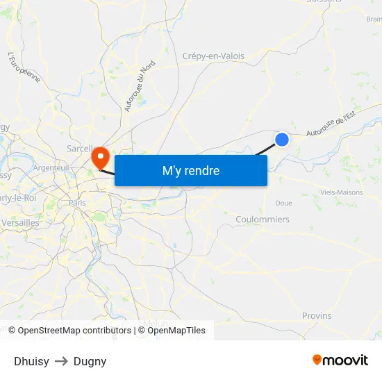 Dhuisy to Dugny map