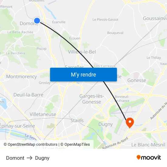 Domont to Dugny map