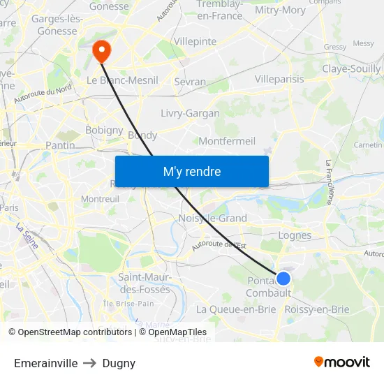 Emerainville to Dugny map
