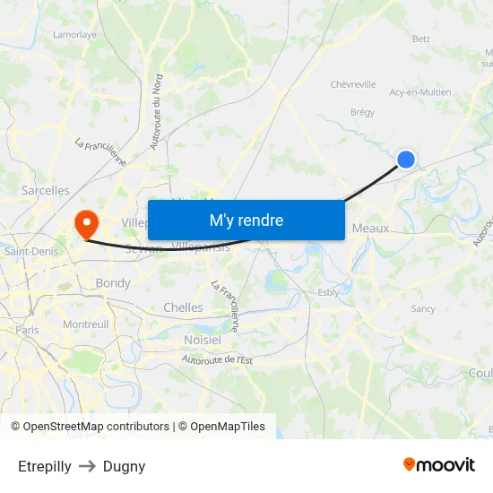 Etrepilly to Dugny map