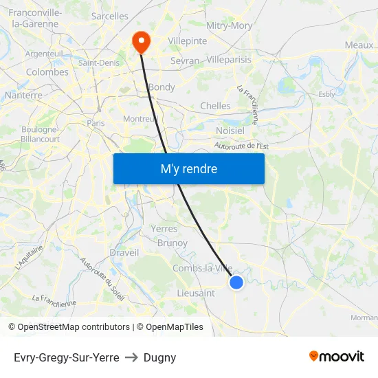 Evry-Gregy-Sur-Yerre to Dugny map