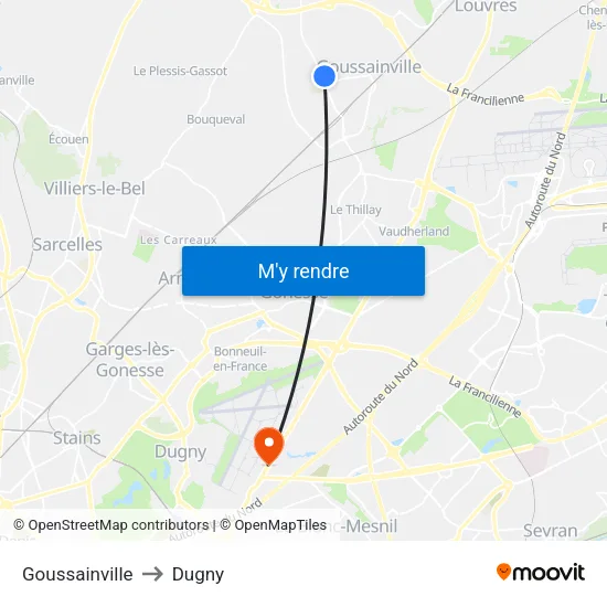 Goussainville to Dugny map
