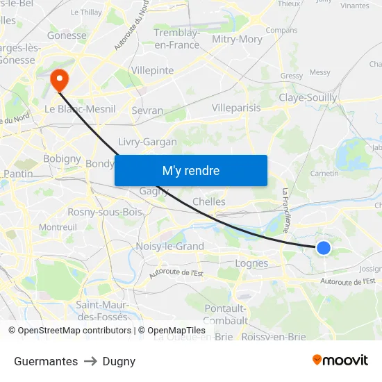 Guermantes to Dugny map