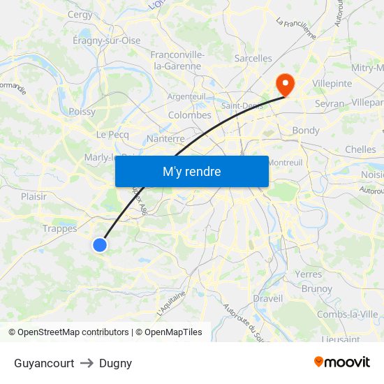 Guyancourt to Dugny map