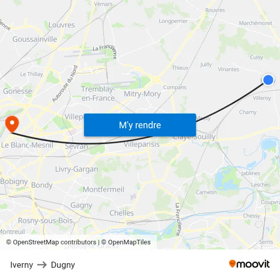Iverny to Dugny map