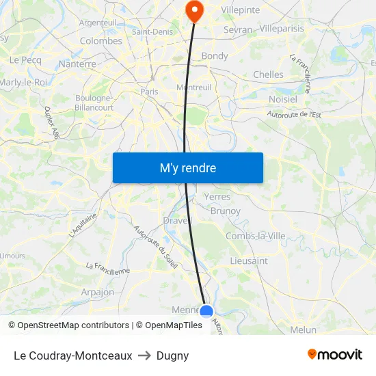 Le Coudray-Montceaux to Dugny map