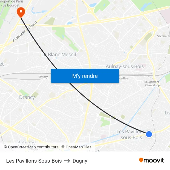 Les Pavillons-Sous-Bois to Dugny map