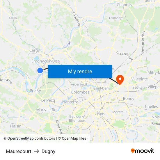 Maurecourt to Dugny map