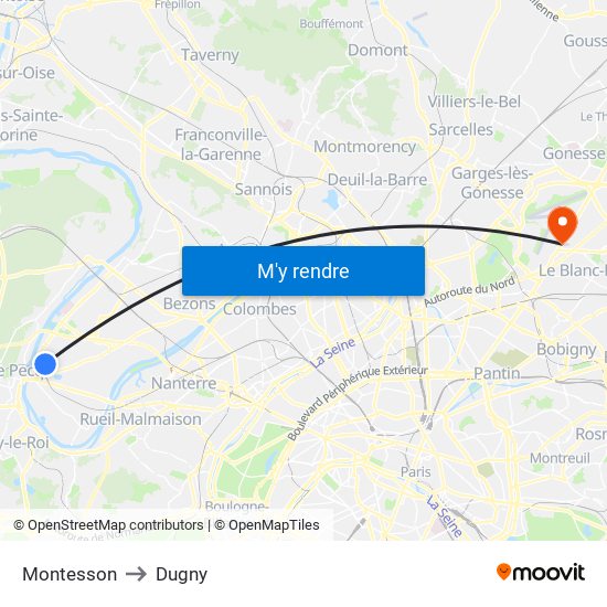 Montesson to Dugny map