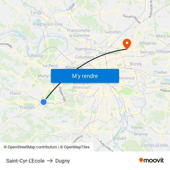 Saint-Cyr-L'Ecole to Dugny map