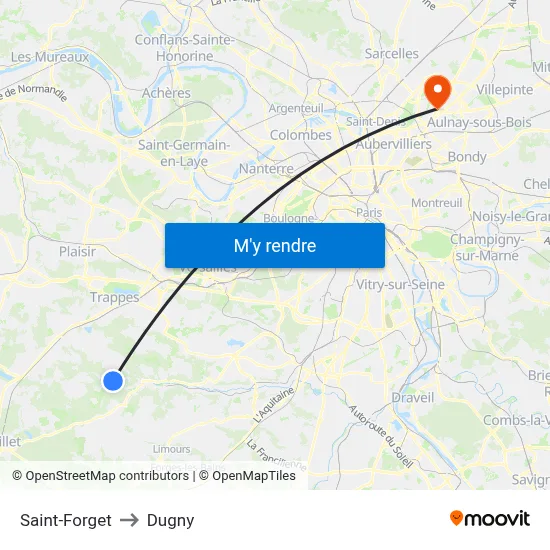 Saint-Forget to Dugny map