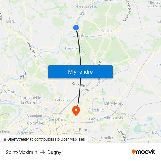 Saint-Maximin to Dugny map