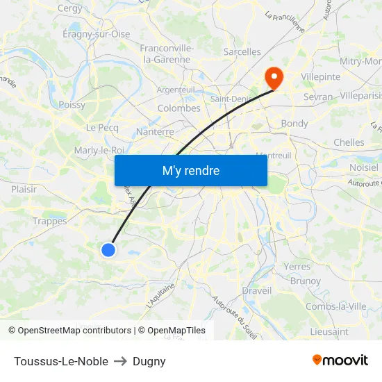 Toussus-Le-Noble to Dugny map