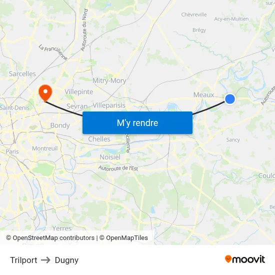 Trilport to Dugny map