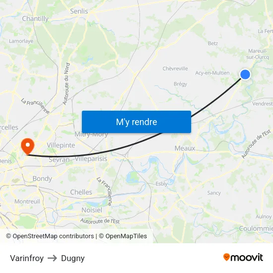 Varinfroy to Dugny map