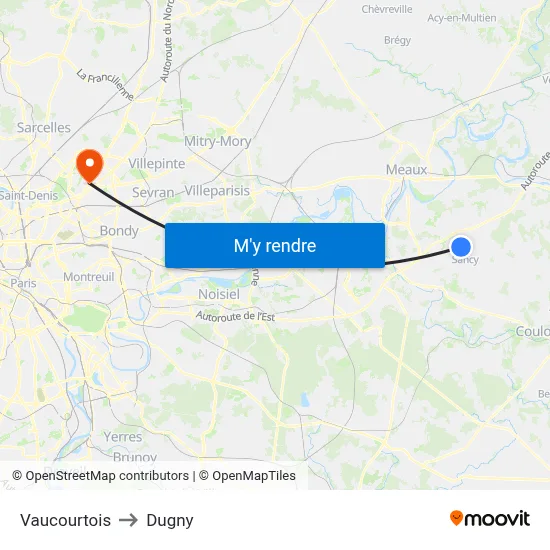 Vaucourtois to Dugny map