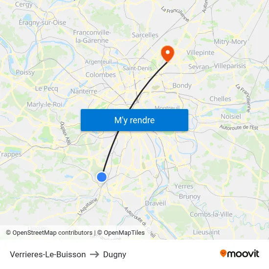 Verrieres-Le-Buisson to Dugny map