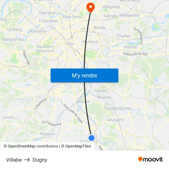 Villabe to Dugny map