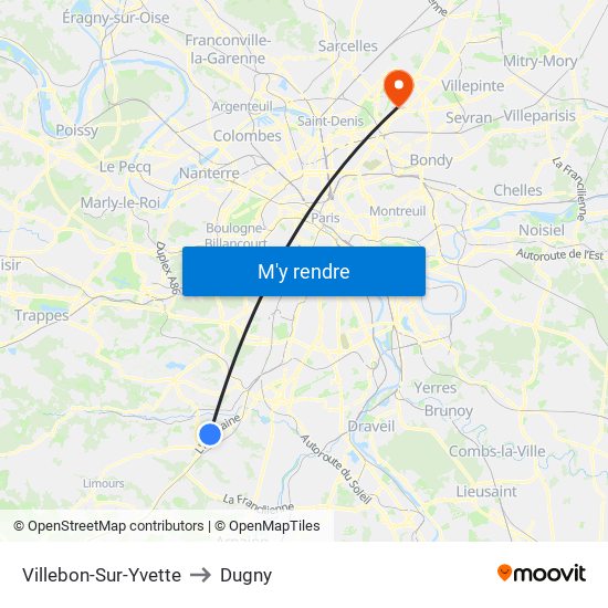 Villebon-Sur-Yvette to Dugny map