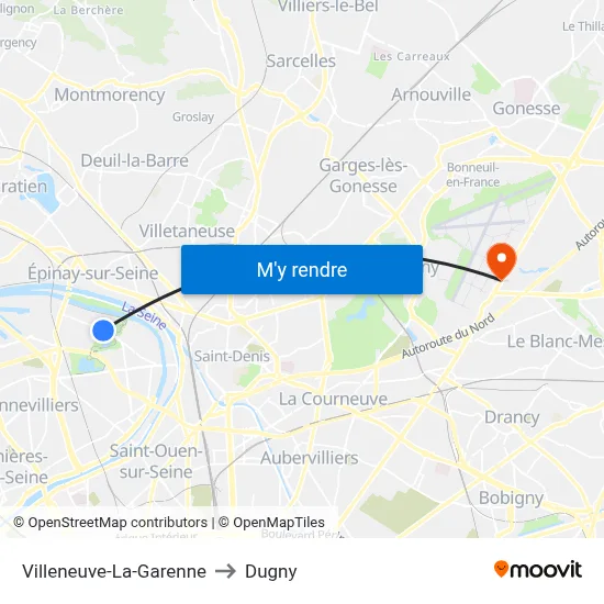 Villeneuve-La-Garenne to Dugny map