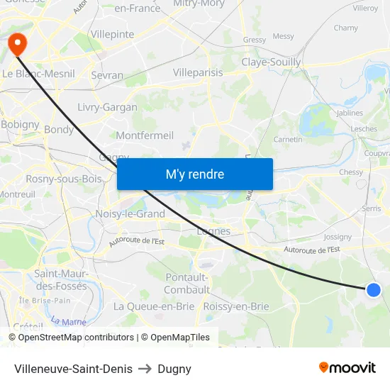 Villeneuve-Saint-Denis to Dugny map