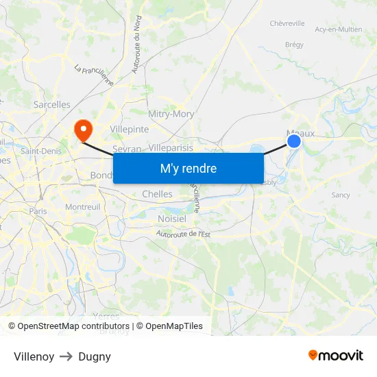Villenoy to Dugny map