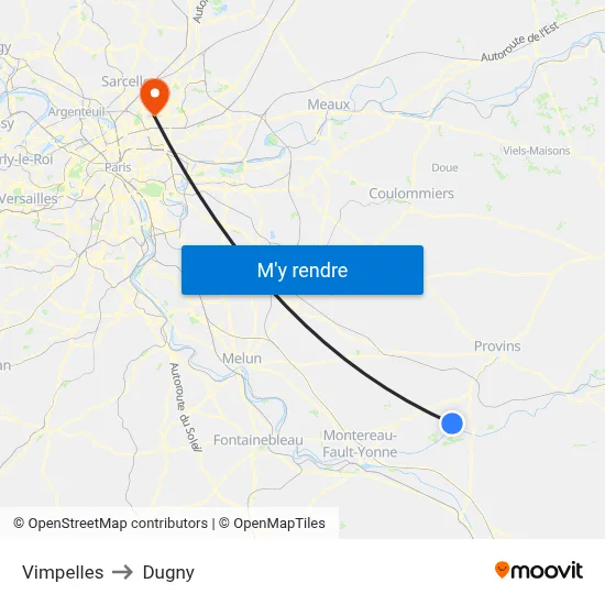 Vimpelles to Dugny map
