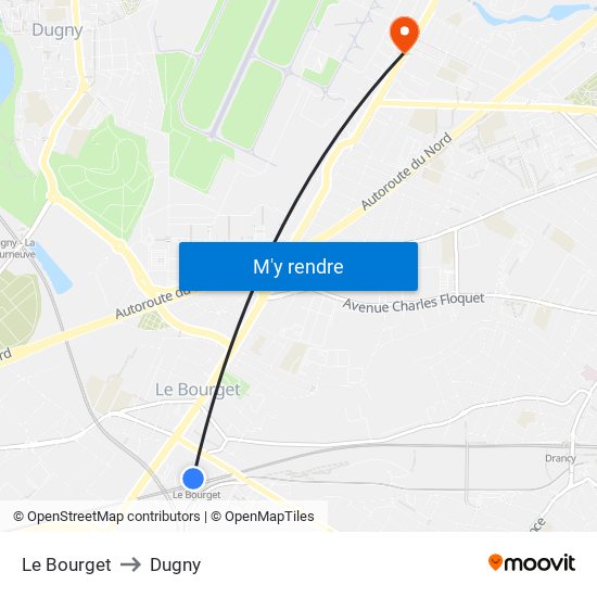 Le Bourget to Dugny map