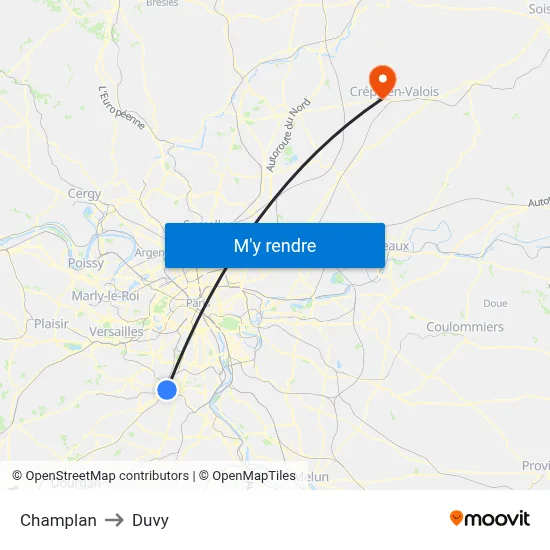 Champlan to Duvy map