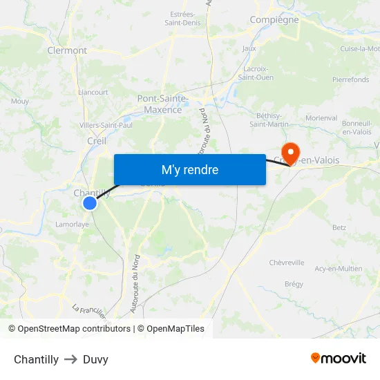 Chantilly to Duvy map