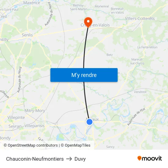 Chauconin-Neufmontiers to Duvy map
