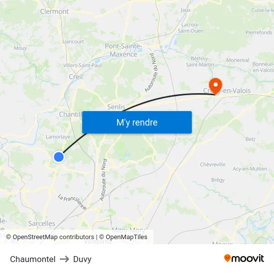 Chaumontel to Duvy map