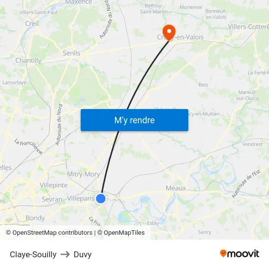 Claye-Souilly to Duvy map