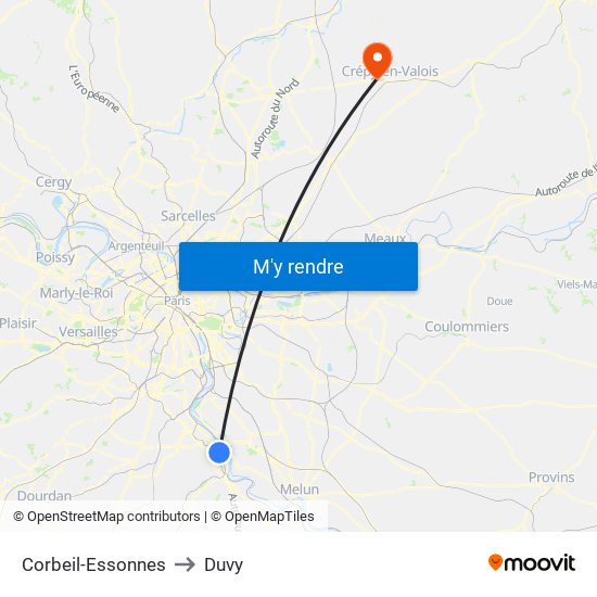 Corbeil-Essonnes to Duvy map