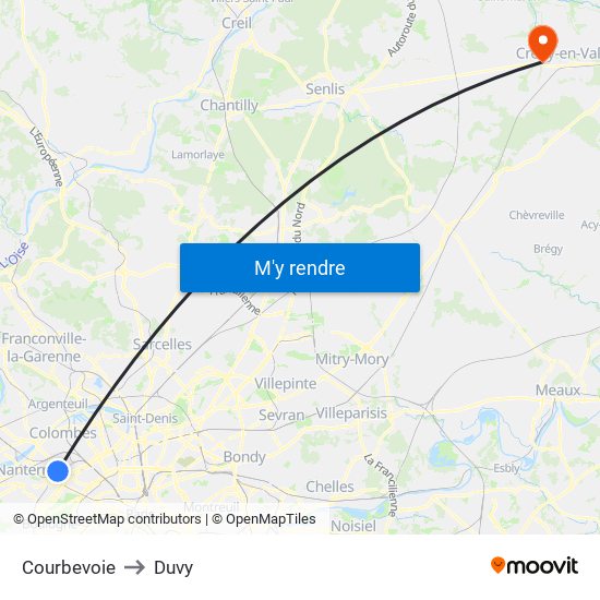 Courbevoie to Duvy map