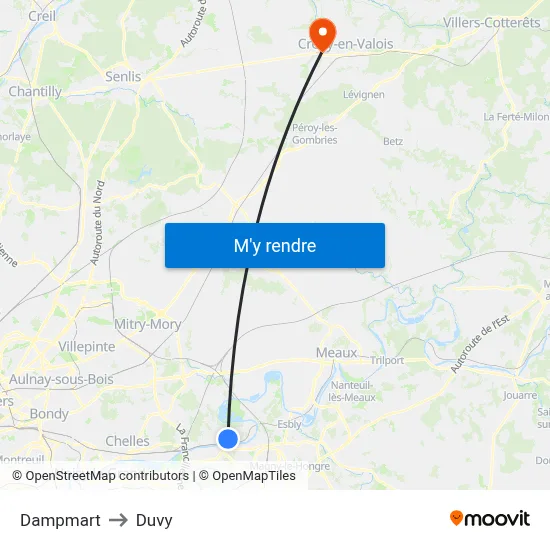 Dampmart to Duvy map