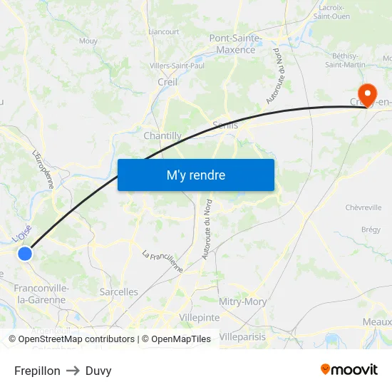 Frepillon to Duvy map