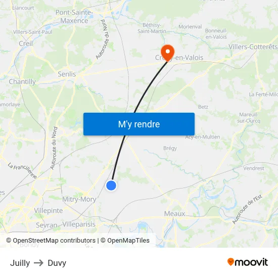 Juilly to Duvy map