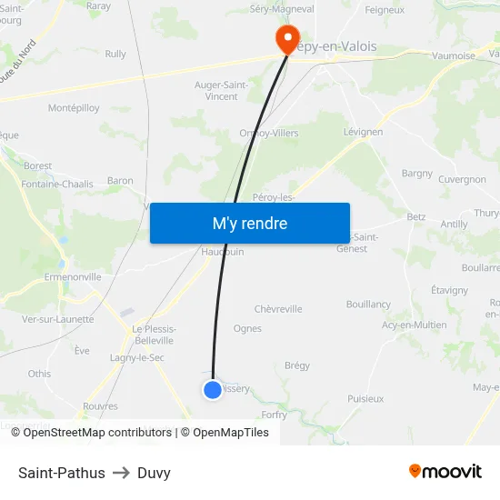 Saint-Pathus to Duvy map