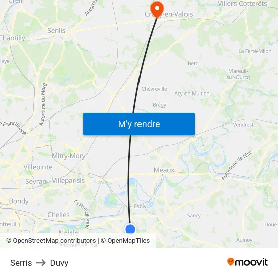 Serris to Duvy map