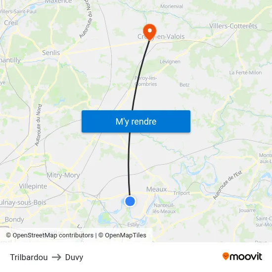 Trilbardou to Duvy map
